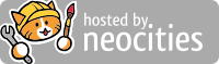 Penelope the cat, wearing a construction worker's hat and holding a wrench and a paintbrush, next to the words 'hosted by neocities' in white, all on a grey background.